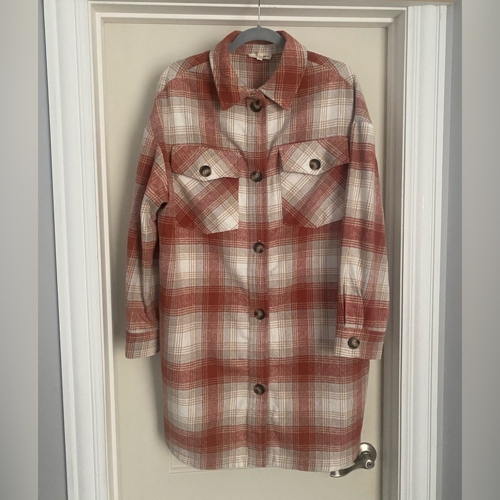 eesome Red and Cream Plaid Utility Jacket